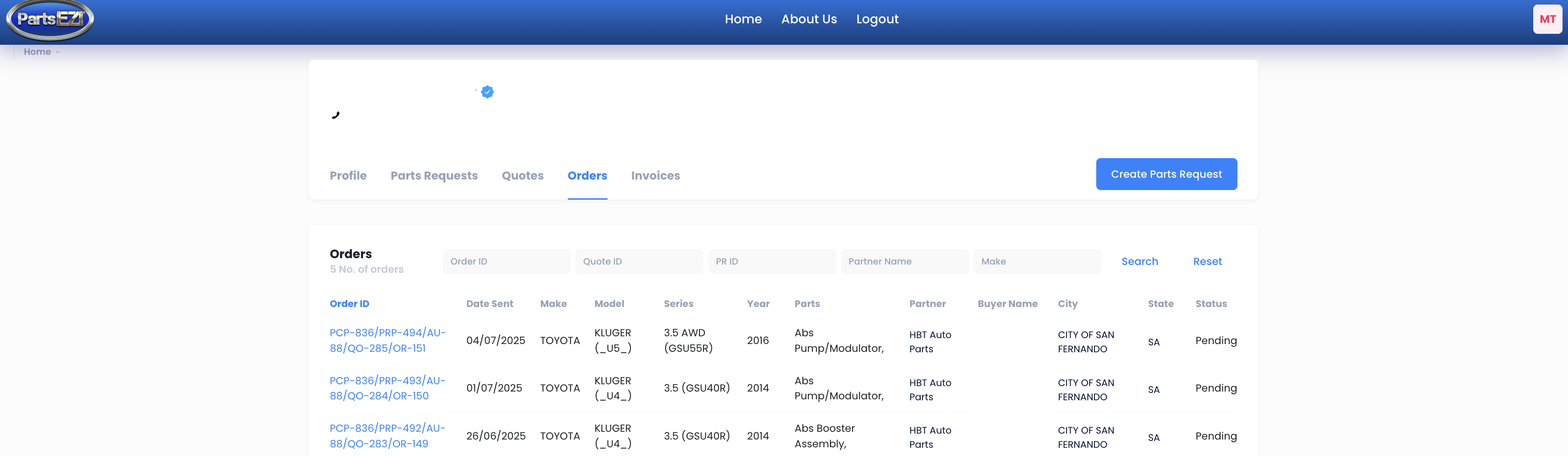 Customer Orders List