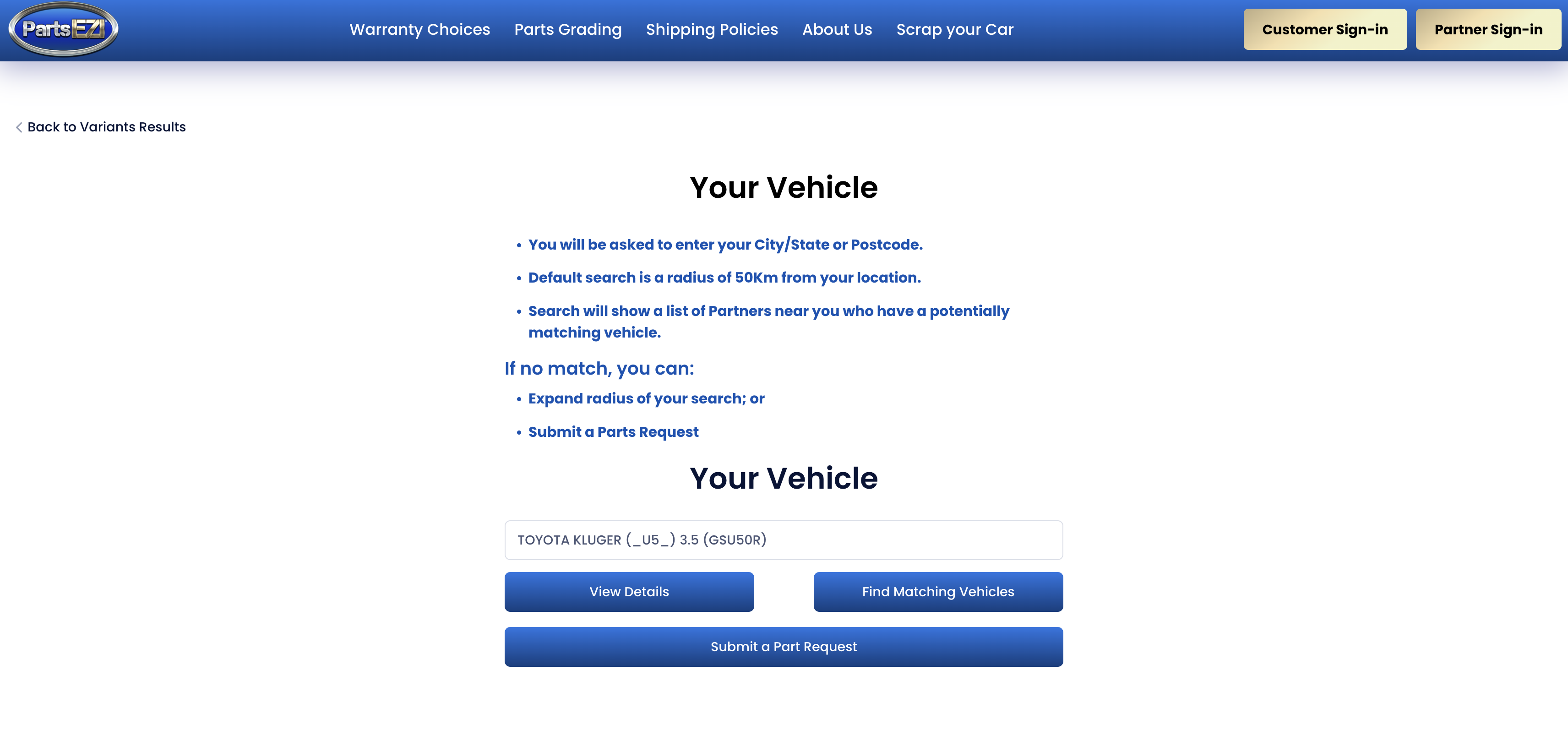 Selected vehicle